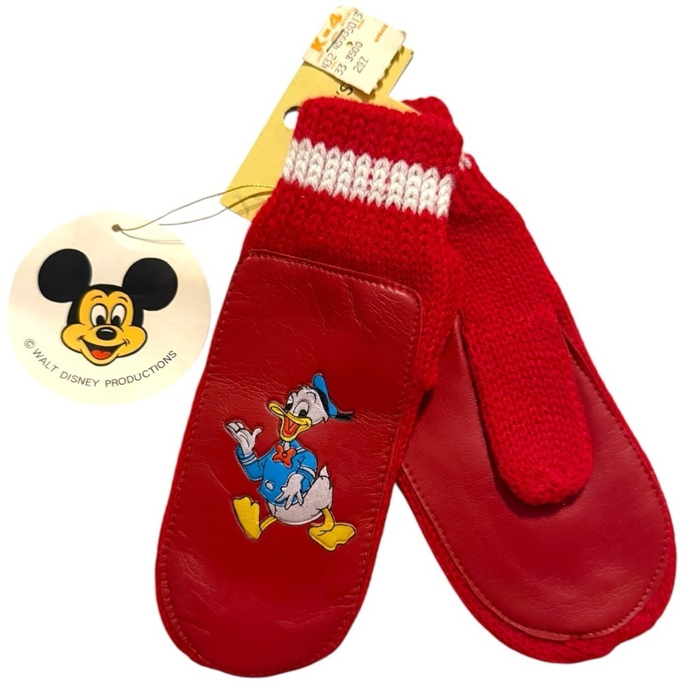 Vintage Donald Duck Children’s Mittens – Walt Disney Productions NWT Red Knit